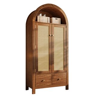 Armoire Penderie Chambre 78x45x181 Cm En Bois Noyer Avec 2 Portes Et 2 Tiroirs