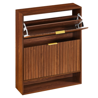 Meuble à Chaussures Étroit 24x80x102 Cm En Bois Coloris Noyer Avec 2 Abattants