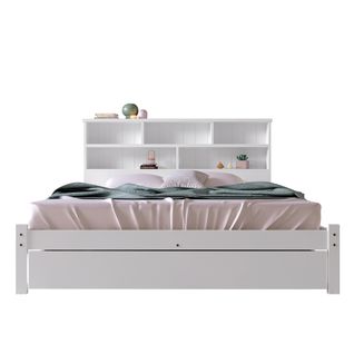 Lit Avec Rangement 140x200 Cm - Lit Double Avec Tiroirs Et Tête De Lit - Pin + Mdf - Blanc