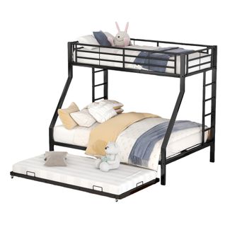 Lit Superposé 90/140 X 200 Cm - Lit Gigogne Avec Échelles - Métal - Noir