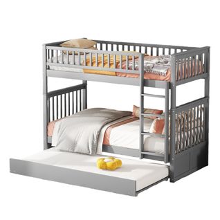 Lit Superposé 90 X 200 Cm - Lit Gigogne Avec Escalier - Pin + Mdf - Gris