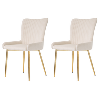 Chaises Lot De 2 Salle à Manger En Velours Avec Dossier Confortable Et Pieds Métal Doré, Beige