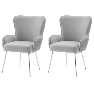 Chaises Lot De 2 Moderne, Accoudoirs, Soutien Lombaire, Velours, Pieds Métal Argentés, Gris