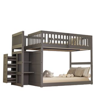 Lit Superposé 140x200 Cm - Lit Junior Avec Rangement Ouvert, Cadre Bois Avec Protection, Gris