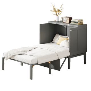 Lit Escamotable Ado - Lit Mural 90x200 Cm, Lit Pliable Avec Sommier à Lattes, Bois Et Métal, Gris
