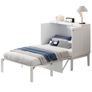 Lit Escamotable Ado - Lit Mural 90x200 Cm, Lit Pliable Vertical Avec Sommier, Bois Blanc