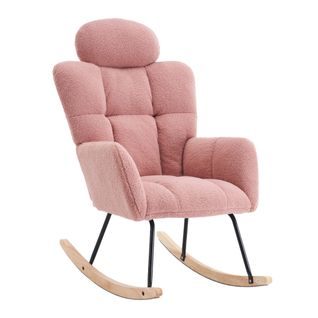 Fauteuil à Bascule Relax Rembourré En Tissu Polaire Teddy - Accoudoirs Et Repose-pieds, Rose