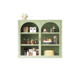 Armoire Murale - Armoire Murale En Verre Avec 2 Portes Pour Salon Et Salle De Bain - Métal Vert