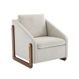 Fauteuil - Fauteuil Moderne Avec Accoudoirs En Bois, Idéal Pour Salon, Chenille Beige