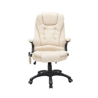 Fauteuil De Bureau Ergonomique Massant Et Chauffant, Relax Inclinable, Pivotant - Similicuir Beige