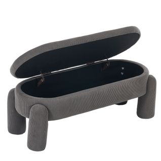 Banc De Rangement D’entrée Avec Coffre, Banquette Rembourrée En Chenille Et Bois, Gris