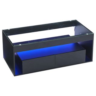 Table Basse Moderne Avec LED, Rangements Intégrés, Double Plateau Mdf/verre Trempé Noir