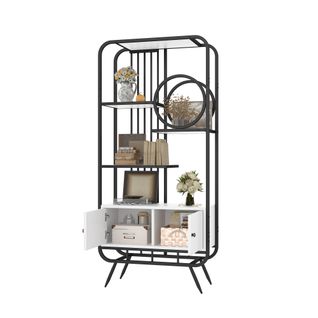 Buffet De Cuisine Bar Avec 2 Portes, 3 Tiroirs, Étagères Réglables Et LED Intégré - Blanc Brillant