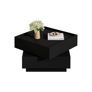 Table Basse Moderne - Meubles De Salon Avec Plateau Pivotant 360° Et Double Rangement, Mdf Noir