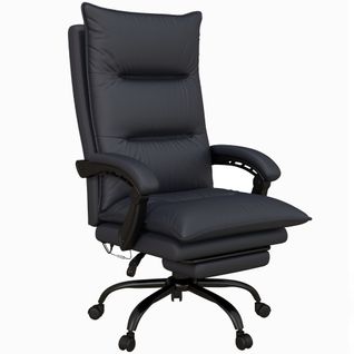 Fauteuil De Bureau Massant, Repose-pieds, Inclinable Et Réglable, Polyester Confortable, Gris Foncé