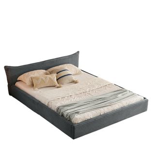 Lit Double 140×200 Cm Capitonné En Velours, Tête De Lit Élégante, Cadre Bois Et Métal, Gris Foncé