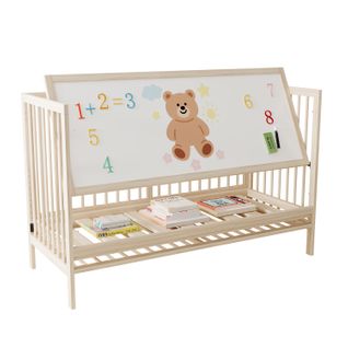 Lit Bébé 140x60x90 Cm, Hauteur Réglable, Transformable Chevalet/bureau, Bois Massif Sapin - Naturel