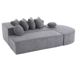 Canapé Modulable 5 Places Avec 6 Coussins, Sans Assemblage, Confortable, Chenille Gris