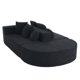 Canapé Modulable 5 Places Avec 6 Coussins, Sans Assemblage, Confortable, Chenille Noir