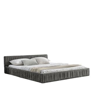 Lit Double 140×200 Cm Capitonné Avec Tête De Lit, Bois Et Métal, Chenille Douce, Gris Foncé