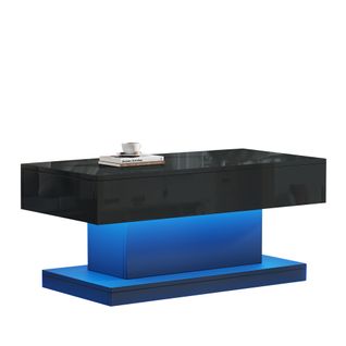 Table Basse - Tables De Salon Modernes Avec 2 Tiroirs Et LED Intégré, Meubles De Salon Noir