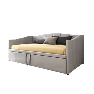 Lit Gigogne 90/180x200 Cm - Lit Double Multifonctionnel, Convertible En Velours, Gris