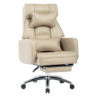 Fauteuil De Bureau Ergonomique Inclinable Avec Appui Lombaire Et Tête, Pivotant - Simili Beige