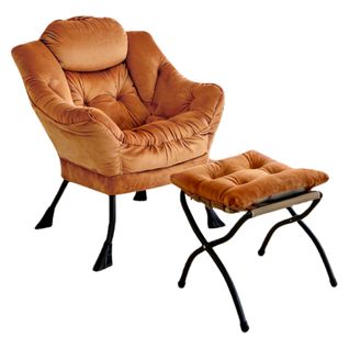 Fauteuil De Relaxation Avec Repose-pieds Et Accoudoirs Rembourrés, Structure Métal, Orange