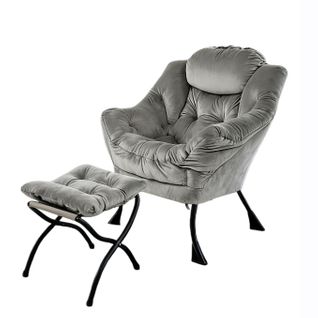 Fauteuil De Relaxation Avec Repose-pieds Et Accoudoirs Rembourrés, Structure Métal, Gris