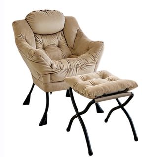 Fauteuil De Relaxation Avec Repose-pieds Et Accoudoirs Rembourrés, Structure Métal, Kaki
