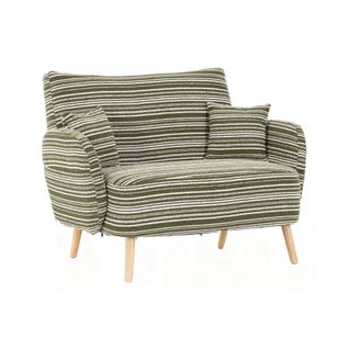 Canapé 2 Places Avec Accoudoirs, Pochette Latérale Et Coussin Mousse, Tissu Bouclé Vert Olive