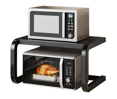 Étagère De Rangement En L à Deux Niveaux Support De Micro-ondes Modèle Simple Noir