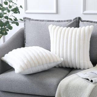 Housse De Coussin Lot 2 Pièces 50x50 Cm Velours Doux Fermeture Zippée Blanc