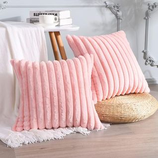 Housse De Coussin Set 2 Pièces 45x45 Cm Design Moderne Fermeture Zippée Velours Rose