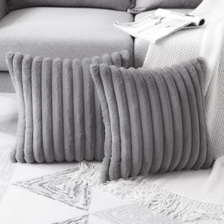 Housse De Coussin Set 2 Pièces 45x45 Cm Velours Côtelé Fermeture Invisible Doux Gris Clair