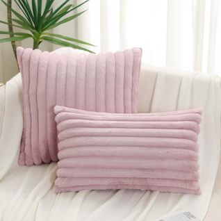 Housse De Coussin Set 2 Pièces 30x50 Cm Velours Côtelé Doux Confort Fermeture Cachée Rose