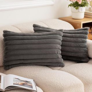 Taies D’oreiller Set 2 Housse De Coussin Velours Douce Confort Canapé 30x50 Cm Gris