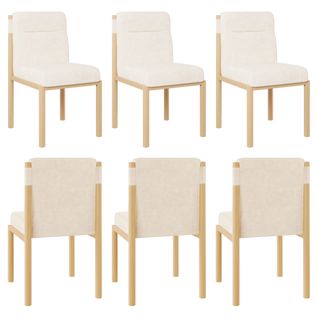 Chaises Lot De 6 Avec Assise Rembourrée Et Piètement Effet Chêne - Tissu Bouclette - Beige