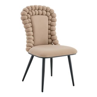 Chaise Lot De 2 Velours, Dossier à Perles Avec Pieds Métal Robuste, Salon Ou Salle à Manger, Camel