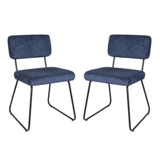 Chaise Métal - Lot De 2 Chaises Avec Texture Rayée, Design Unique, Bleu Marine