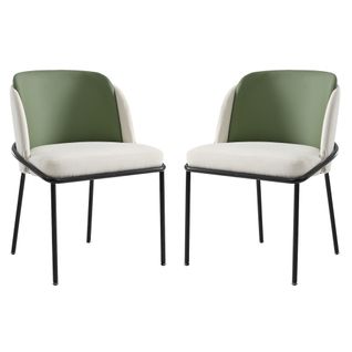Lot De 2 Chaises De Salle à Manger, Pieds Inclinés Réglables, Confortable, Cuir Pvc Beige Et Vert