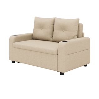 Canapé 3-en-1 Convertible Avec Couchage, Porte-gobelets, USB, Tissu Coton-lin, Beige