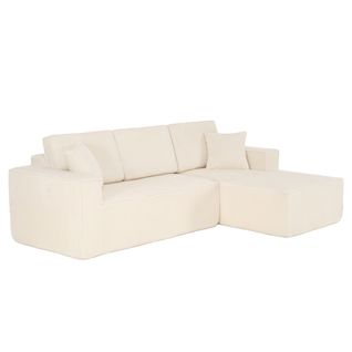 Canapé D’angle 3 Places, Méridienne , Mousse Haute Densité, Velours Côtelé, Beige