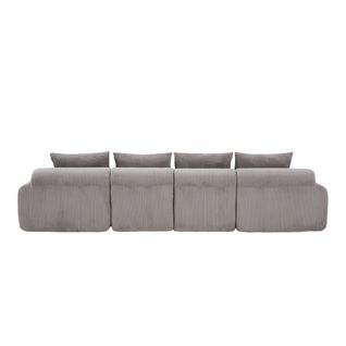 Canapé Modulable 4 Places Avec 2 Poufs, Porte-gobelet Et Poche Latérale, Velours Côtelé Gris Clair