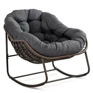 Fauteuil à Bascule 111x94.5x80 Cm, Siège Extra Large Et Coussin Doux, Acier Et Rotin Tressé, Gris