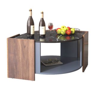 Table Basse 96,5x63x40 Cm, Motif Bois Et Marbre, Rangement, Panneau De Particules, Noir, Marron