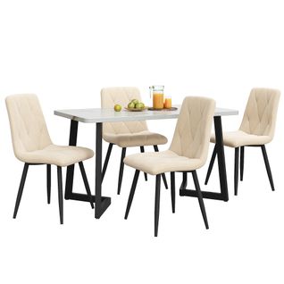 Ensemble Table Et 4 Chaises 117x68x75+46x45x86cm, Plateau Avec Motif De Marbre En Mdf, Beige