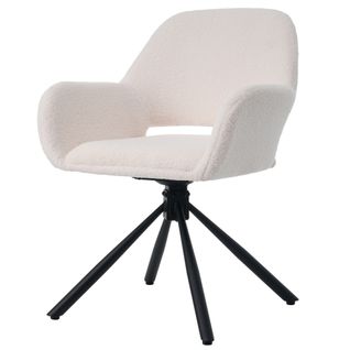 Lot De 6 Chaises 60x60x80 Cm, Pivotantes, Dossier Doux, Accoudoirs, Sherpa, Métal, Bois, Blanc