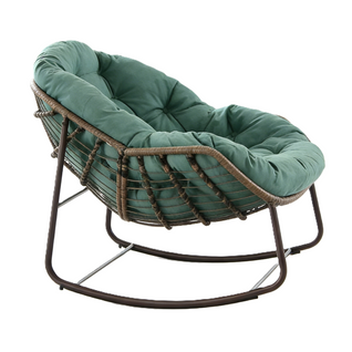 Fauteuil à Bascule 111x94.5x80 Cm, Siège Extra Large Avec Coussin, Acier Et Rotin Tressé, Vert Clair