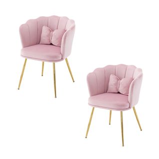 Lot De 2 Fauteuil Salon, Velours, Pieds Métal Doré, Couleur Rosa, Charge 150 Kg